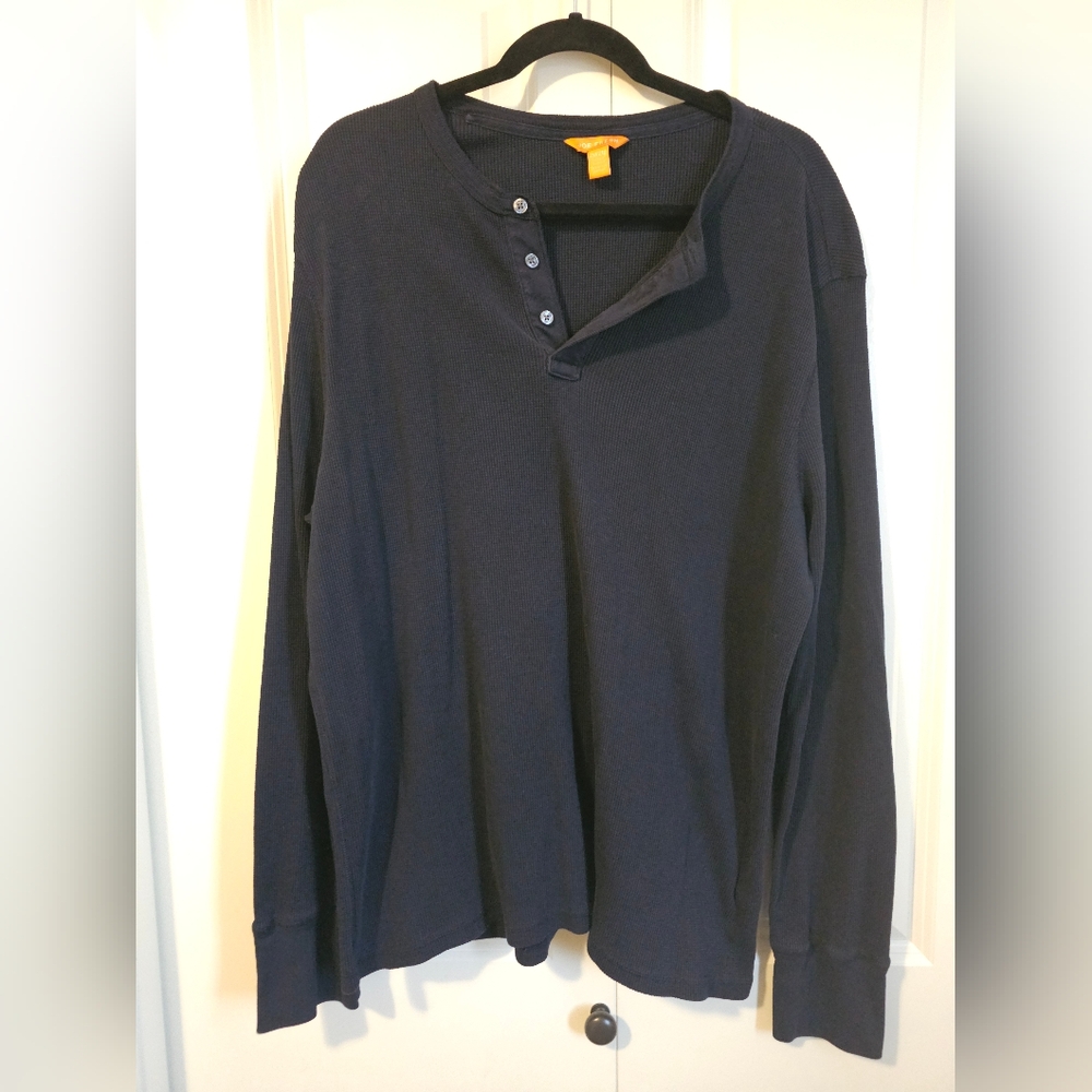 Joe Fresh Waffle Navy Long Sleeve Henley Shirt